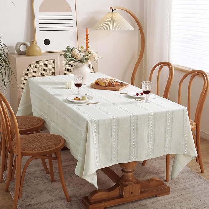 Chassic 60 x 120 inches Farmhouse Style Linen tablecloths, Wrinkle Resistant Washable Dining Room Table Cloths for 8 Foot Rectangle Tables - Hemstitch Beige