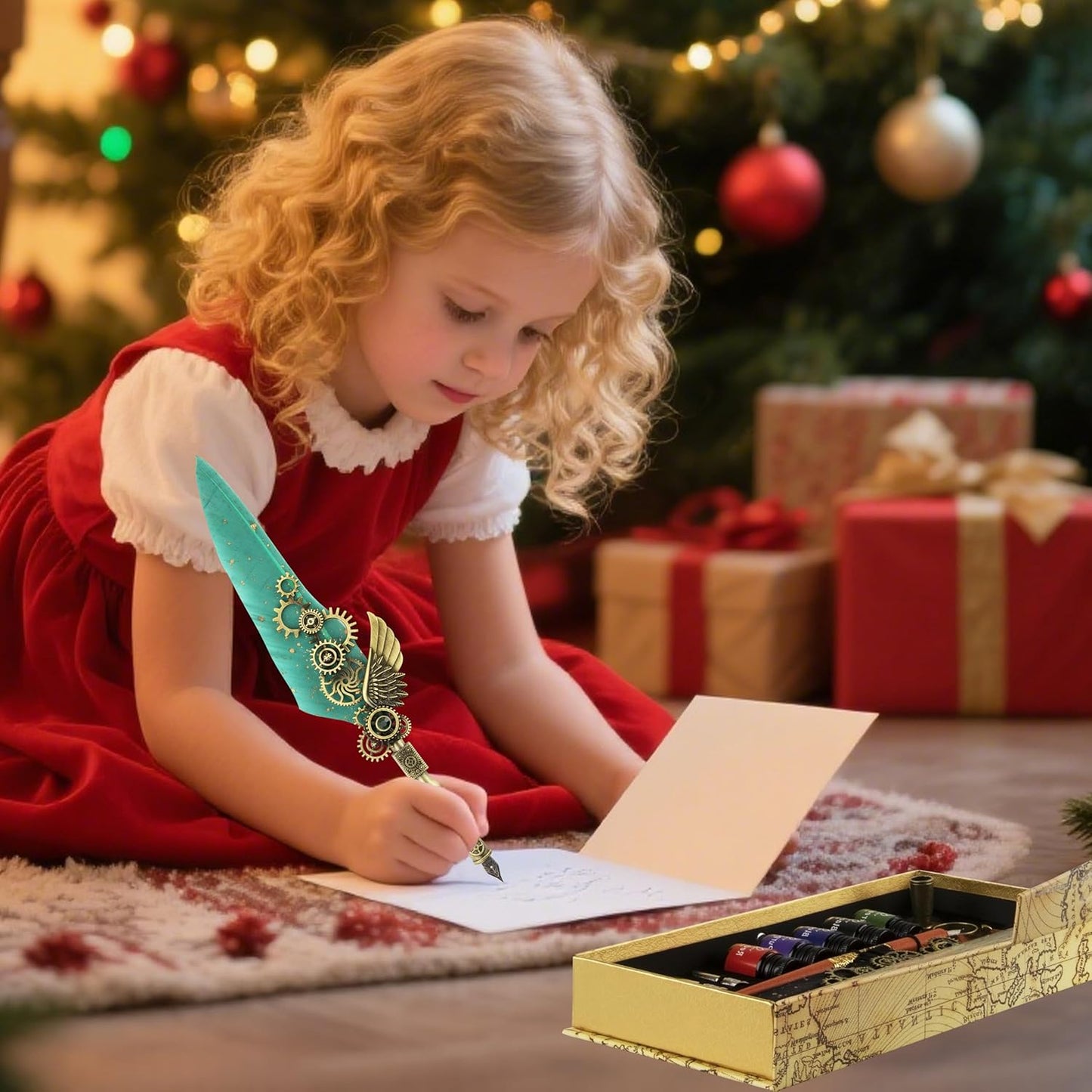 Feather Pen and Ink Set Calligraphy Kit for Beginners with Quill Pen, Antique Vintage Stationary Set for Writing, Signing & Hand Lettering Art