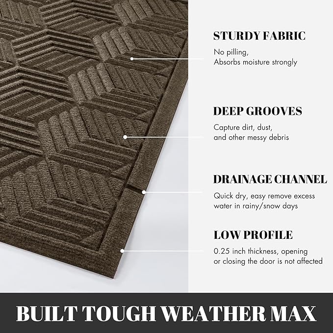 Yimobra Large Door Mat 47x32, All-Season Waterproof Outdoor Mats for Front Door Entrance with Drainage Holes, Heavy Duty Non-Slip Doormat for Garage Patio Entryway Indoor, Brown