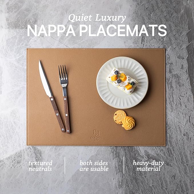 Faux Leather Placemats Set of 6 Vinyl Washable Wipeable Table Mats for Kitchen Dining Table Heat Resistant Waterproof Indoor/Outdoor Placemats Non-Slip Easy Clean Place Mats (British Khaki)