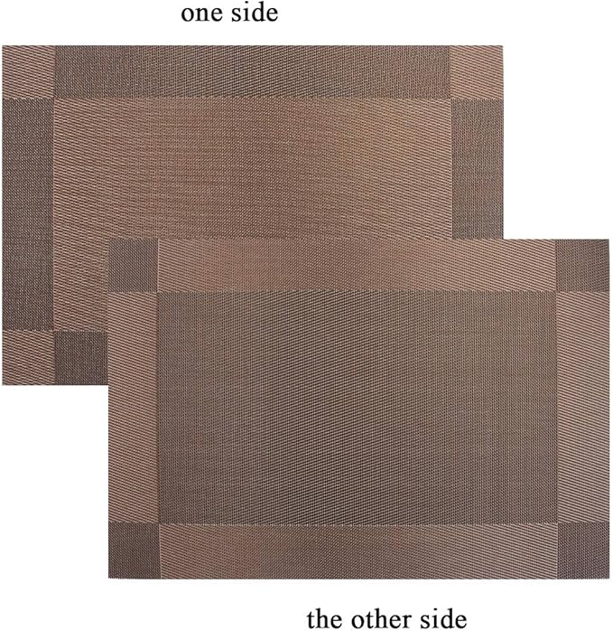 PIGCHCY Place Mats Heat-Resistant Non Slip Placemats Easy Wipe Clean Table Mats Woven Vinyl Placemats for Dining Table(Set of 6, Brown)