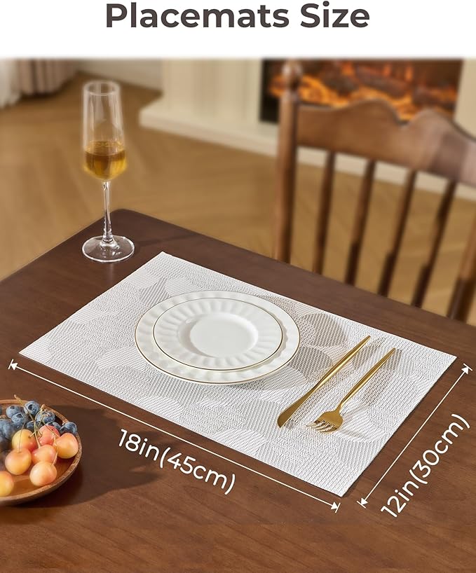 Leetaltree White Placemats Set of 8 - Heat Resistant Non-Slip Place mats for Dining Table, Washable Durable PVC Vinyl Woven Table Mats（White Circle,8）