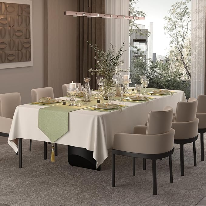Table Cloth Rectangle Tables Decor 84''x60'' - Waterproof Plain Weave Fabric Table Cover, Wrinkle and Stain Resistant Tablecloth for Kitchen Dining Room Party - Cream