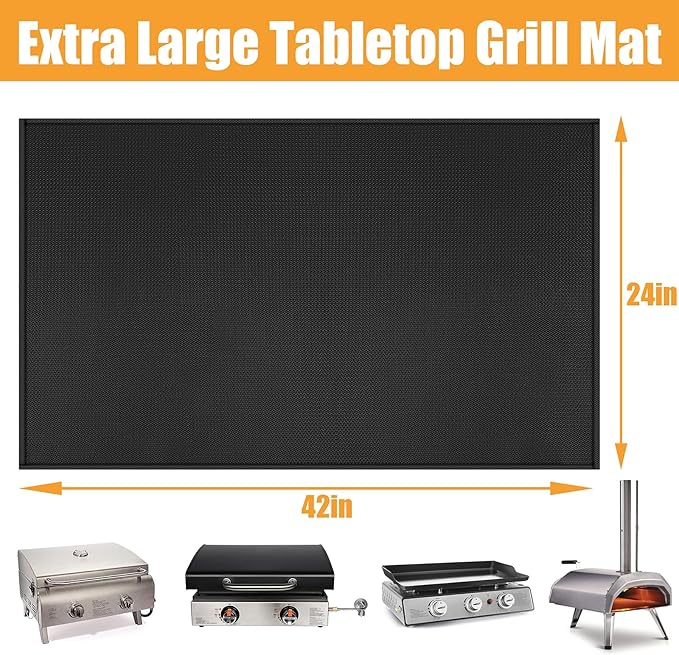 24x42in Heat Resistant Grill Mats for Outdoor Grill to Protect Your Prep Table and Outdoor Grill Table - Fire Proof & Water Proof & Oil Proof BBQ Mat - Black (1mm)