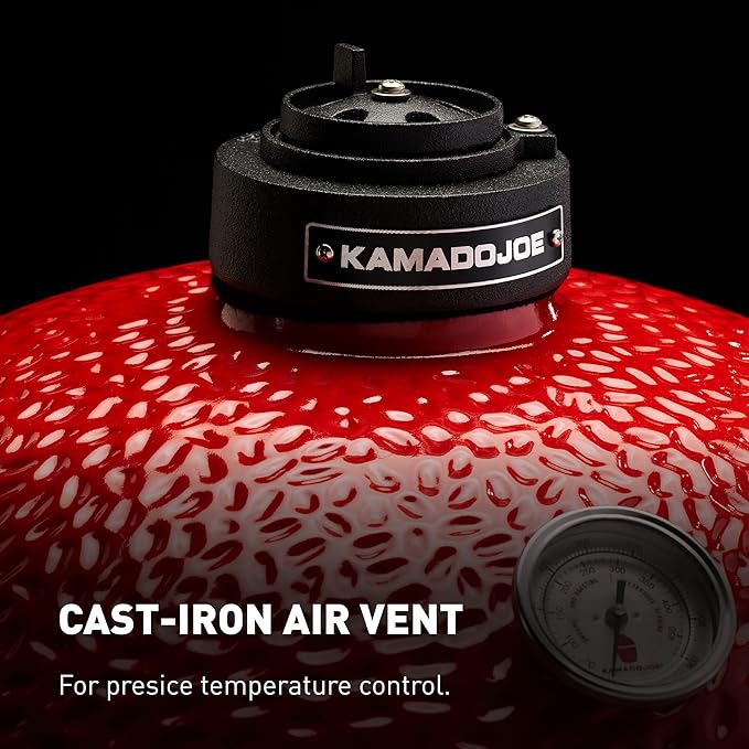 Kamado Joe® Classic Joe™ I Premium 18-inch Ceramic Charcoal Grill and Smoker in Red with Cart, Side Shelves, Grill Gripper, and Ash Tool. 250 Cooking Square Inches, 2 Tier Cooking System, Model KJ23RH