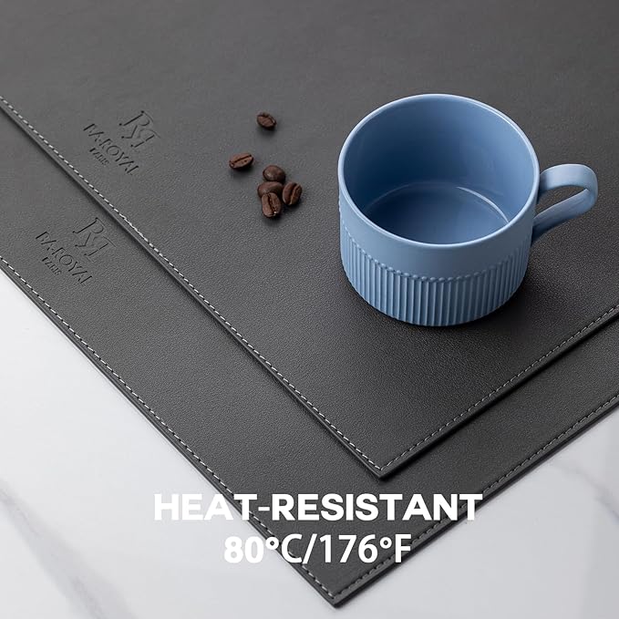 Faux Leather Placemats Set of 6 Vinyl Washable Wipeable Table Mats for Kitchen Dining Table Heat Resistant Waterproof Modern Indoor/Outdoor Placemats Non-Slip Easy Clean Place Mats (Dark Gray)