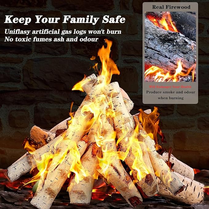 Gas Fireplace Logs, 6pcs Large 26.8" Birch Logs for Gas Fireplace Inserts, Fake Fireplace Logs Fireplace Decor, Gas Logs for Fireplace, Faux Fireplace Logs for All Types of Fireplace, Outdoor Fire Pit