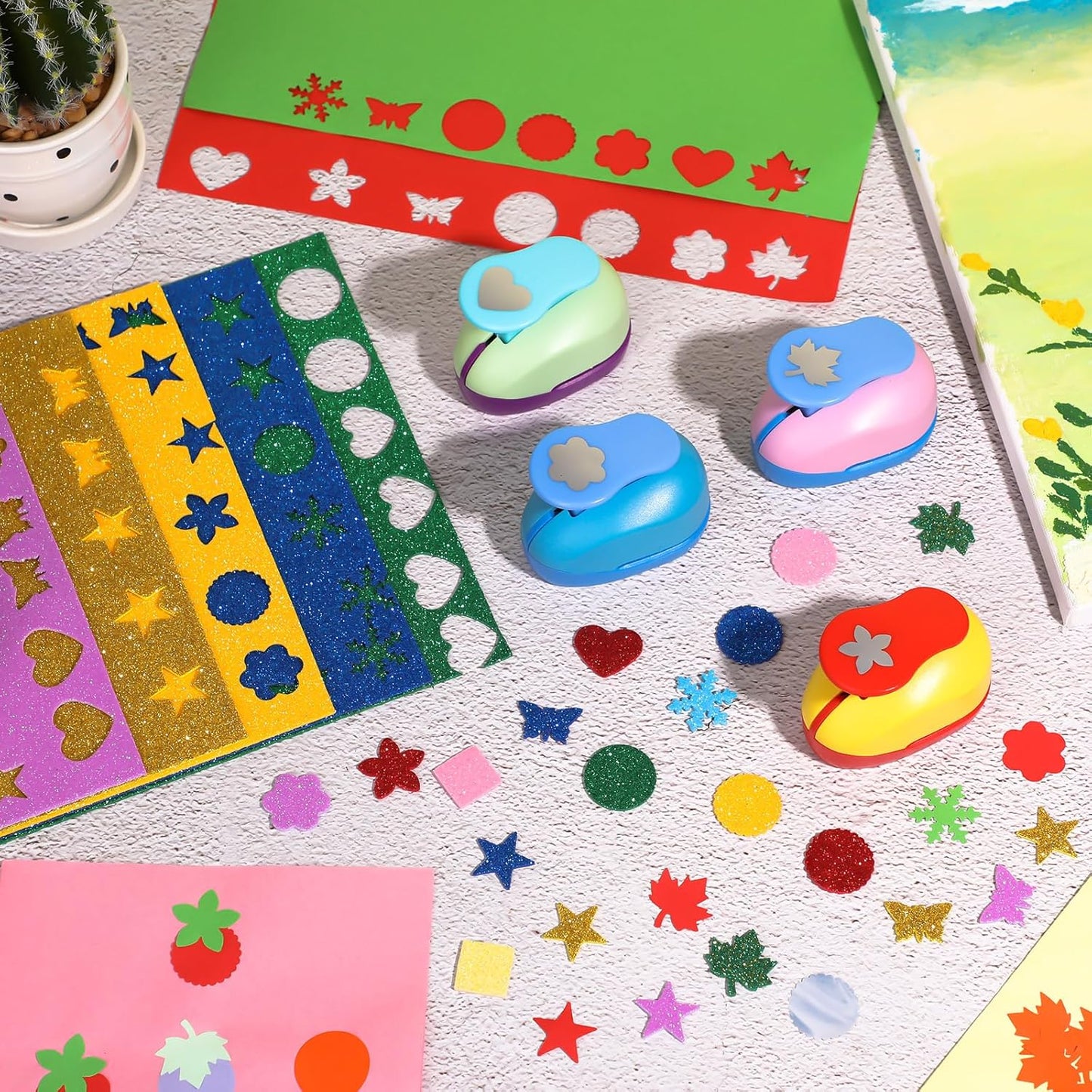 Harloon 10 Pcs Craft Hole Punch Shapes 1 Inch Paper Punch Hole Mix Shapes Cutters for Paper Crafting Scrapbooking Kids Teacher Office Supplies(Classic)