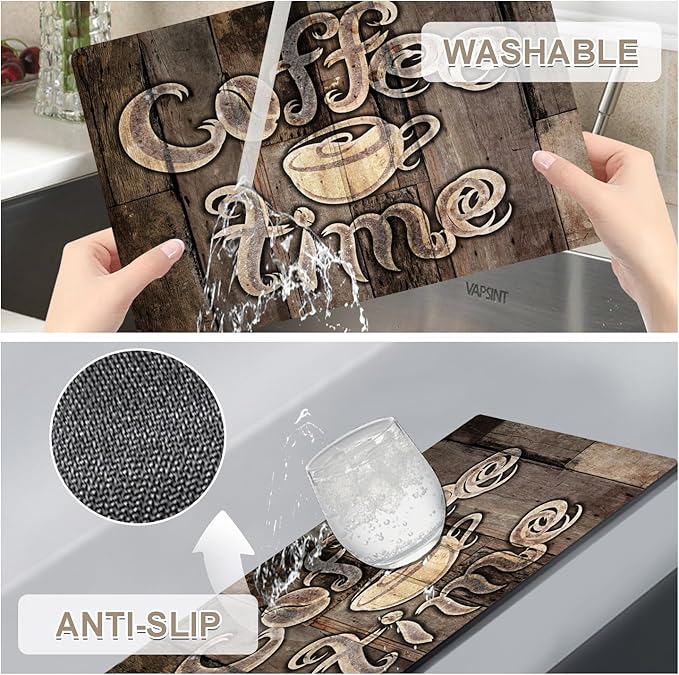 Coffee Placemats Set of 4 - Farmhouse Heat Resistant Placemats for Dinner Table, Non-Slip Waterproof Oil-Proof Washable Reusable Placemat for Indoor Outdoor Kitchen Decor, 15.75In*11.81In