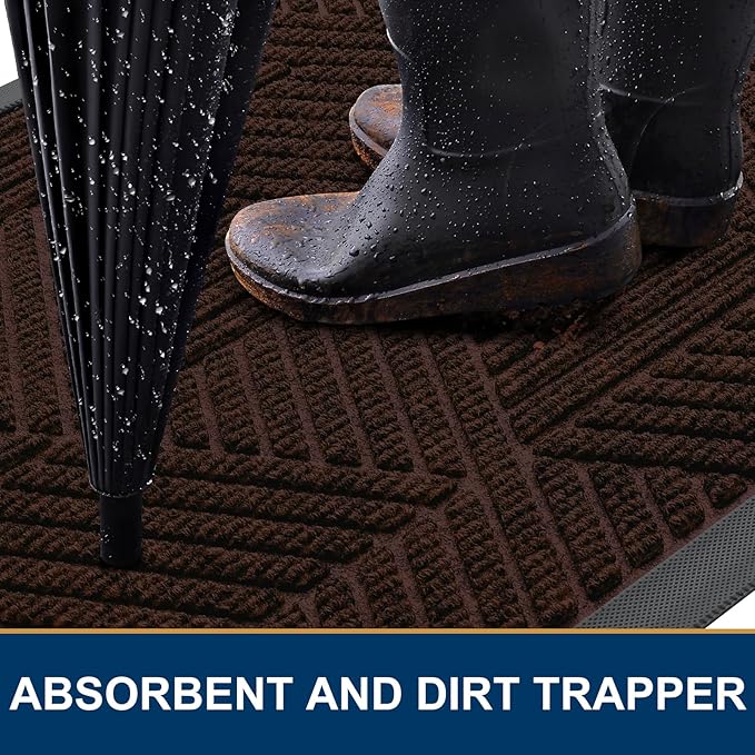 Smiry Front Door Mat Outside Entrance, Heavy Duty Sturdy Natural Rubber Doormat, Trap Dirt and Moisture, Easy Clean Low Profile Mats for Indoor Outdoor Entry, Irregular Triangle (36x24, Deep Brown)
