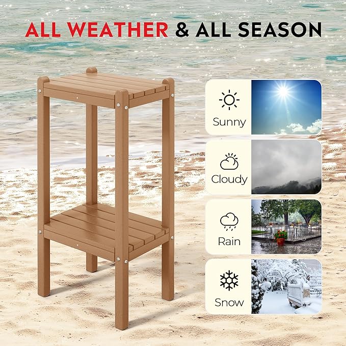 Costaelm Outdoor Side Table, 2-Tier Small Patio Coffee Tables for Outside, Outdoor End Tables for Patio, Adirondack Side Table for Outside, Outside Table for Pool, Porch, Garden, Teak