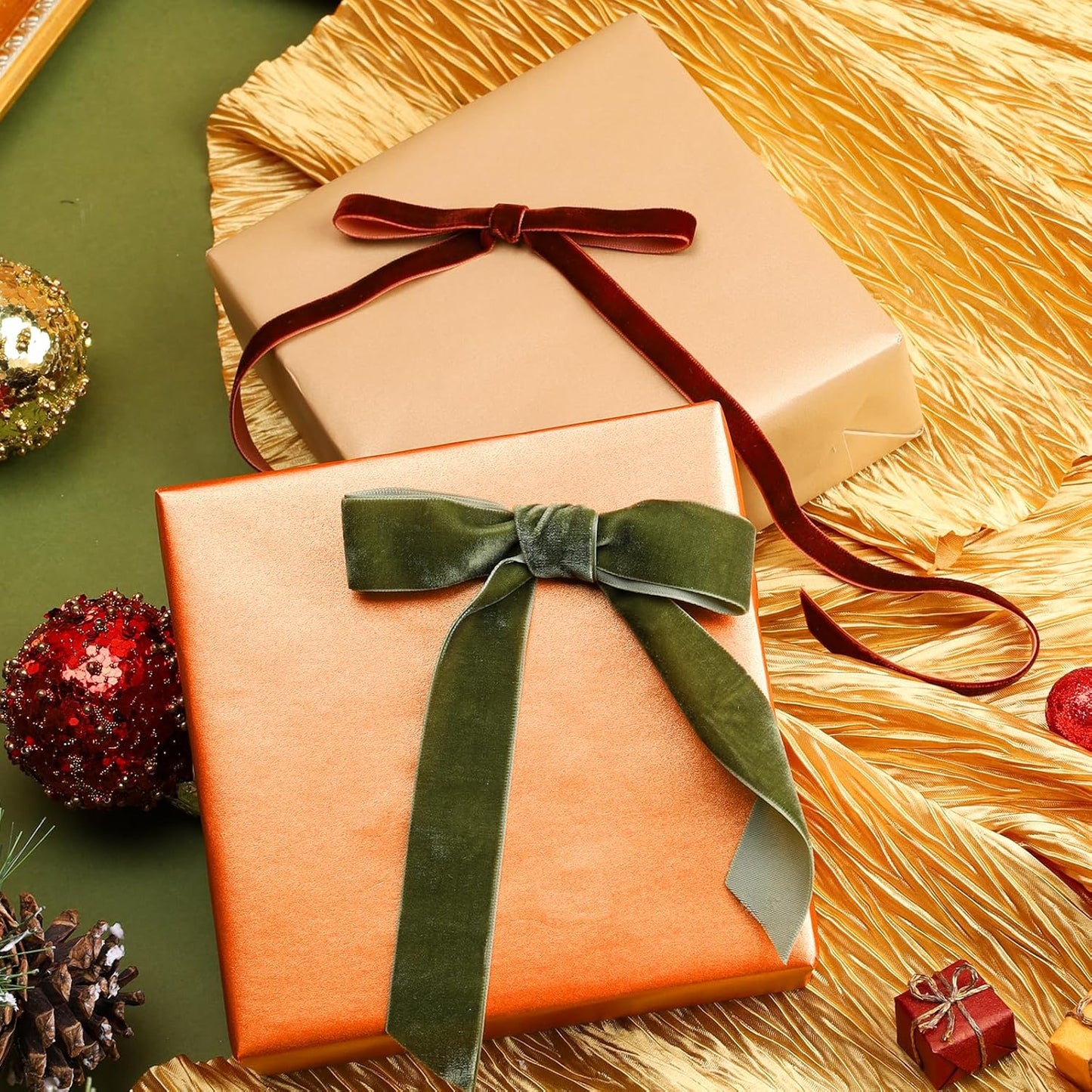 LaRibbons Thin Velvet Ribbon 1 Inch x 25 Yards, Moss Green Velvet Ribbon for Christmas Tree, Gift Wrapping, Wreath Bow, Outdoor Decoration