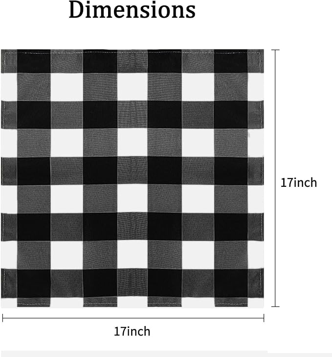 Buffalo Plaid Table Napkins Set of 25 Checkered Cloth Napkins 17x17 inch Washable Dinner Gingham Pattern Napkins Soft Napkins for Wedding Party Dining Banquet(Black and White)