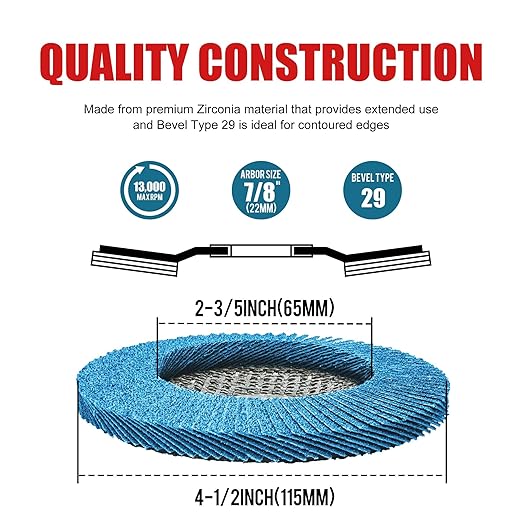 EZARC Flap Discs 40 Grit, 4 1/2 x 7/8-Inch Flap Sanding Disc, Type 29 Zirconia Grinding Wheel for Stainless Steel, Sheet Metal (50 Pack)