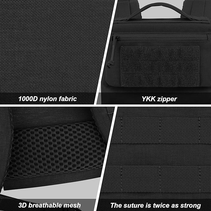 PETAC GEAR Upgraded Weighted Backpack Rucking Backpack for Weight Plates/Honeycomb Breathable fabric/Belt support/Back support platform (max 15lbs capacity)(BK)