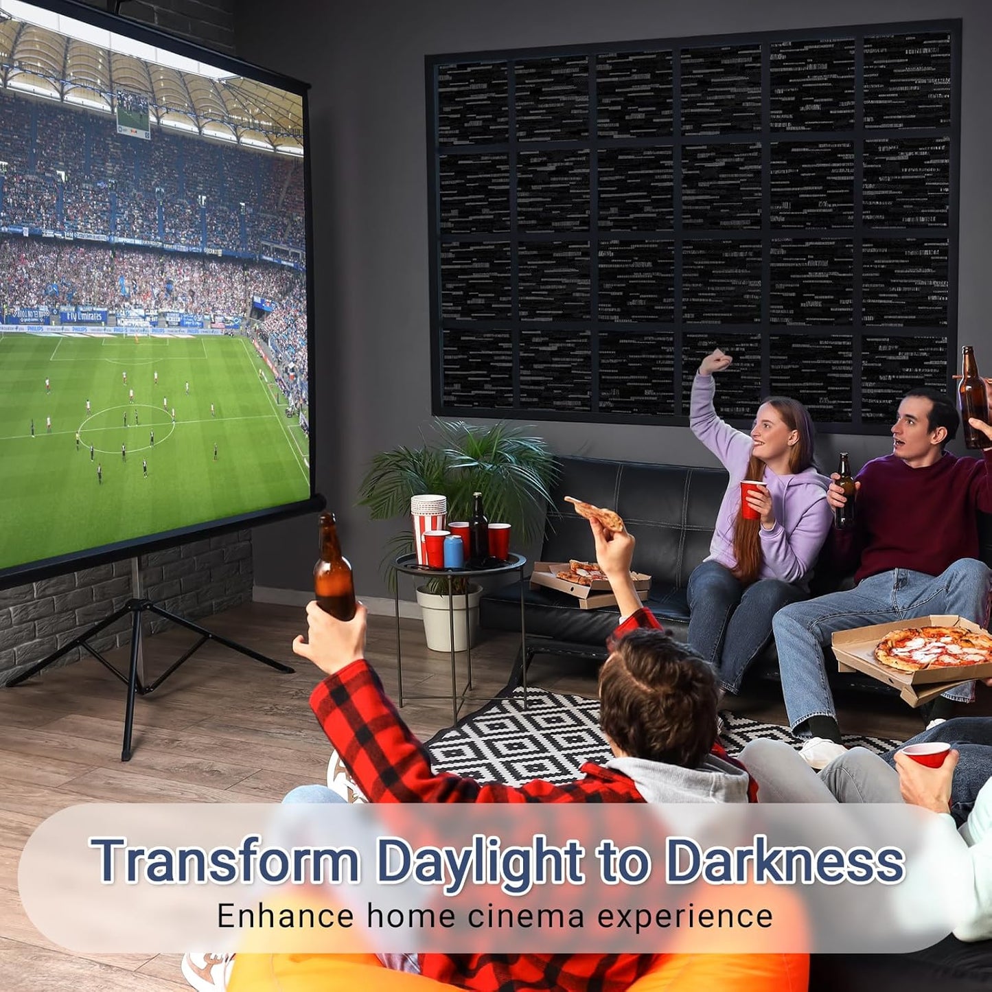 Haton Blackout Window Film, Black Out Window Cover, Sun Light Blocking Frosted Privacy for Glass Door, Heat Control Room Darkening Tint for Home Day Sleep, Non-Adhesive, Black 17.5" x 78.7"