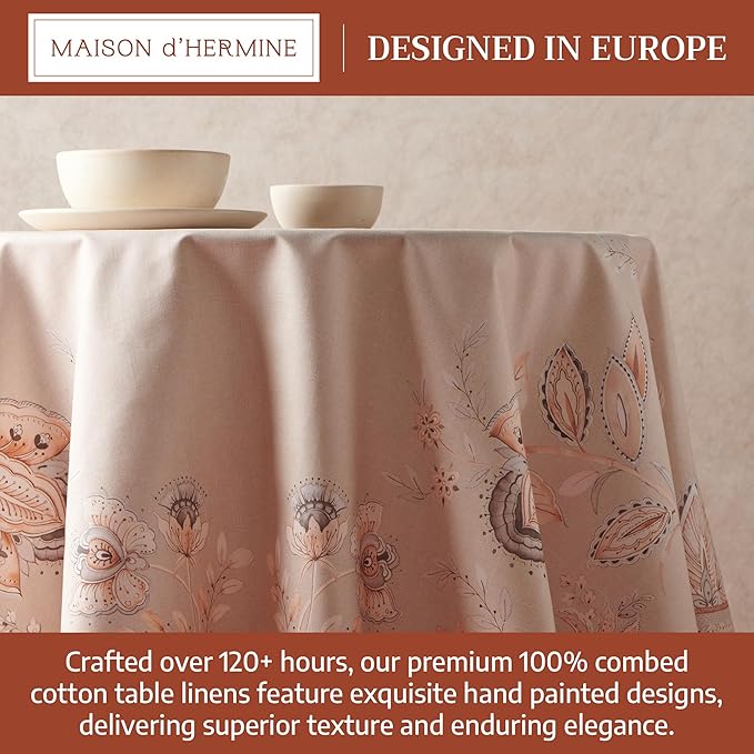Maison d'Hermine Premium Table Cloth Round Table 100% Cotton 70 Inches Tablecloth Reusable Decorative Everyday Use for Dining Room, Farmhouse, Home, Party, Festive & Wedding - Society Florals