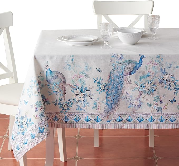 Maison d' Hermine Premium Table Cloth Square Table 100% Combed Cotton 70 x 70 Inches Tablecloth Reusable Decorative for Dining Room, Farmhouse, Party, Festive & Wedding - Peacock Utopia - Orginal