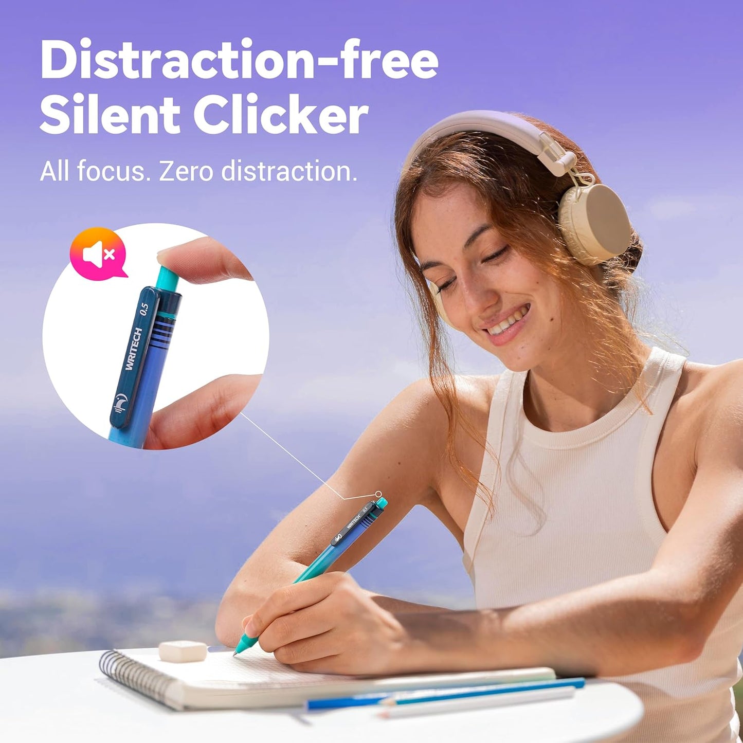 WRITECH Black Ink Gel Pens: 8-Pack Retrowave 0.5mm Fine Point Pens - Smooth Writing Silent Clicker and Refillable Perfect for School Office & Everyday Use.