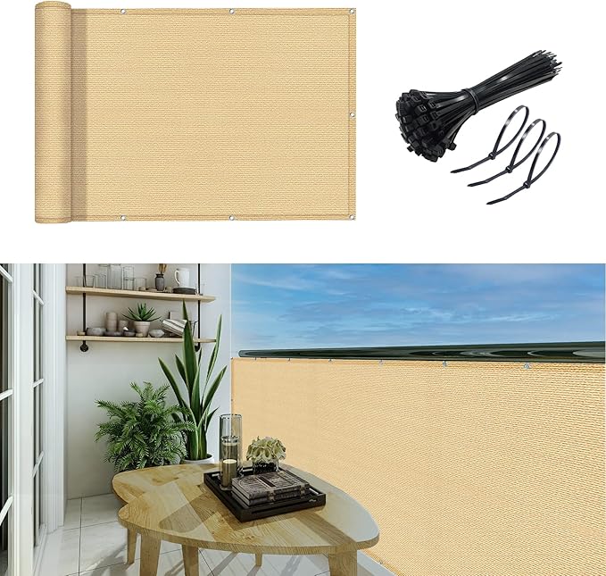 3'x13'Balcony Privacy Screen Cover Fence Cover UV Protection Weatherproof Windscreen Heavy Duty for Patio, Backyard,Sand