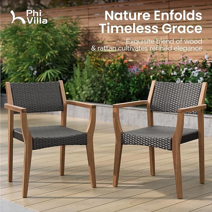 PHI VILLA 7 Pieces Acacia Wood Outdoor Dining Set for 6, Expandable Teak Wooden Table & Chairs, Large Farmhouse Furniture Set for Patio, Deck, Yard, Porch