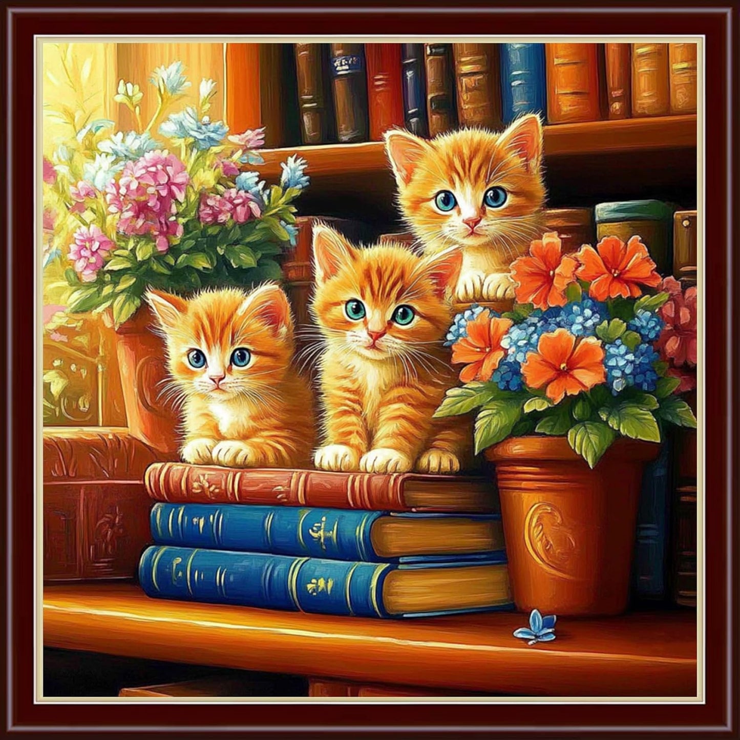 Dimensean Stamped Cross Stitch Kits Full Range of Embroidery Patterns Starter Kits for Beginners Adult or Kids DIY Cross Stitches Needlepoint Kits 11CT-Cat Flowers on The Table 18x18 inch