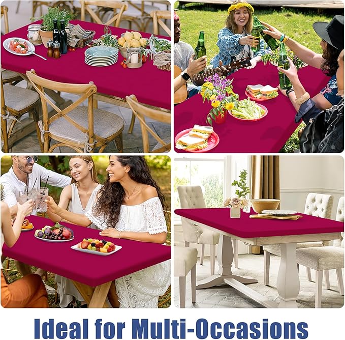 Spandex 6 Foot Rectangle Table Cloth 6 Pack, Elastic Fitted Tablecloths for Picnic, Stretch Washable Patio Table Cover for Outdoor, Camping, Banquet and Parties (Fuchsia, 30"x72")