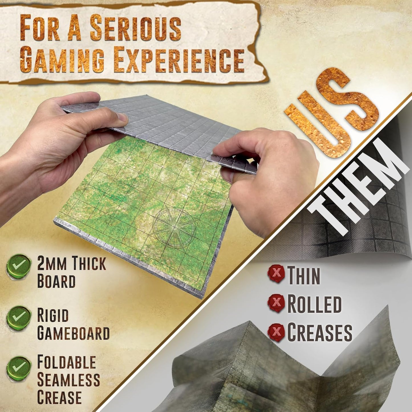 Melee Mats DND Map Starter Kit - 22” x 26" Double Sided, Wet/Dry Erase Battle Terrain Grid - Ultimate Tabletop Board Gaming Experience with Accessories