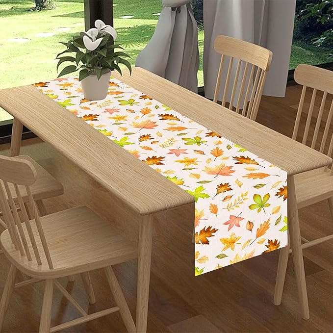 Fall Table Runner, Farmhouse Seasonal Autumn Maple Leaves Harvest Thanksgiving Coffee Table Center Decor for Home Kitchen Dining Patio Holiday Party Indoor Outdoor Table Decorations, 13"x90" Inch