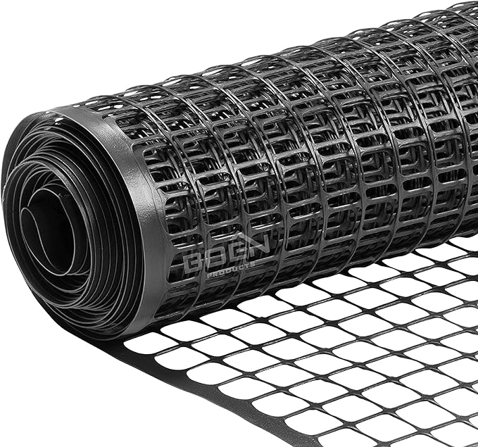 BOEN Garden Fence Temporary Barrier Outdoor Fence for Dog, Rabbit or Deer, Garden Netting Plastic Mesh Plant Protection (40" x 25', Black)