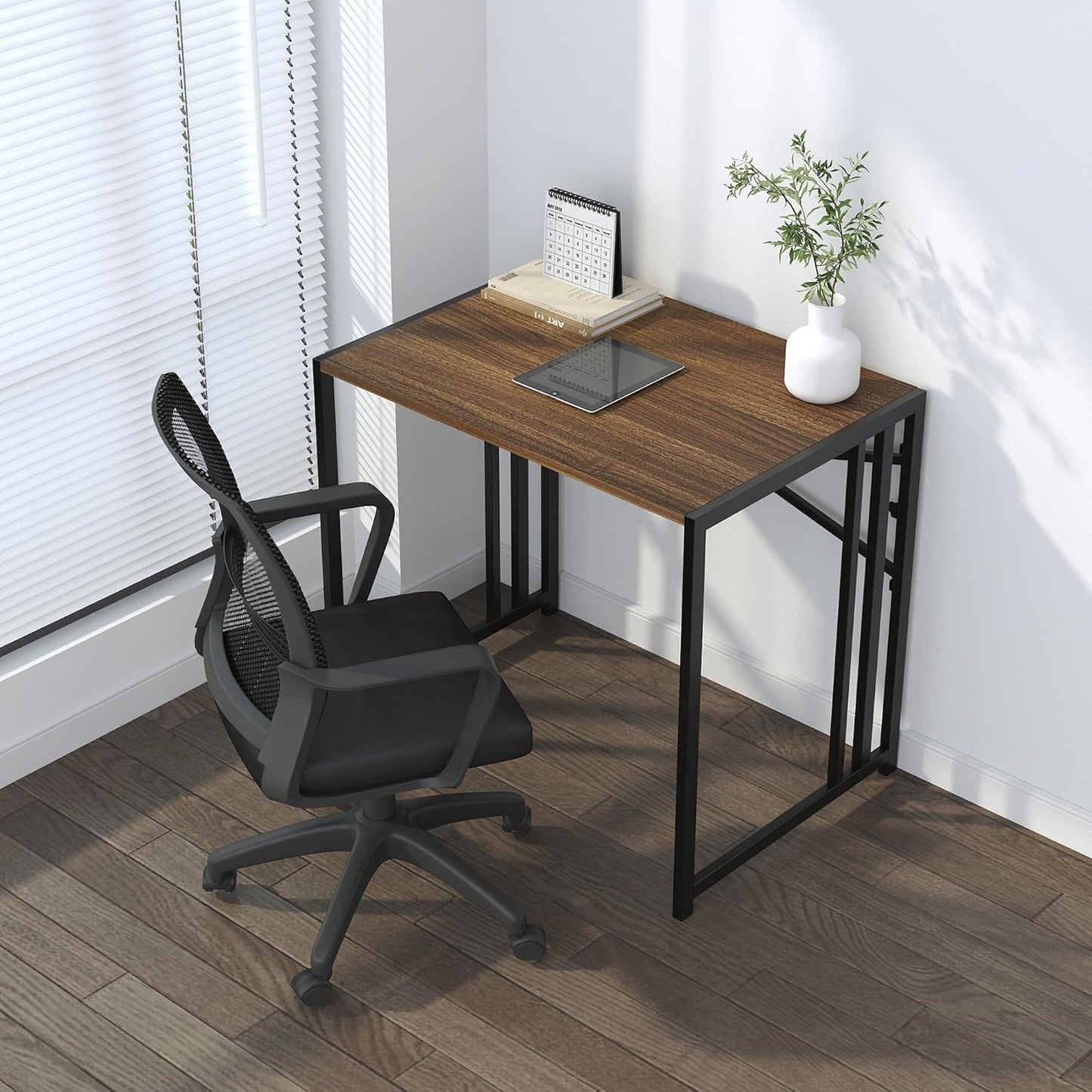 Folding Computer Desk 32 inch Writing Gaming Computer Camping Table, No Assembly Required Home Office Desk, Espresso