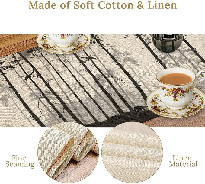 Retro Bear Table Runner, Rustic Foggy Forest Wild Animal Table Runner for Kitchen Dining Home Coffee Party 13x60in
