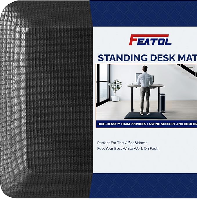FEATOL Anti Fatigue Mat for Standing, 9/10 Extra Thick Ergonomic Standing Desk Mat, Comfort & Durable Memory Foam Standing Mat at Home,Office All Day (20" x 32", Black, 1PC)