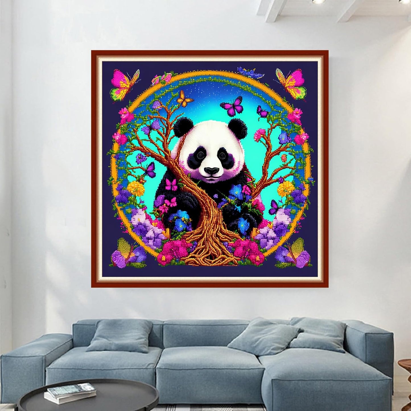 Dimensean Stamped Cross Stitch Kits Full Range of Embroidery Patterns Starter Kits for Beginners Adult or Kids DIY Cross Stitches Needlepoint Kits 11CT-Panda Flower 17.7x17.7 inch