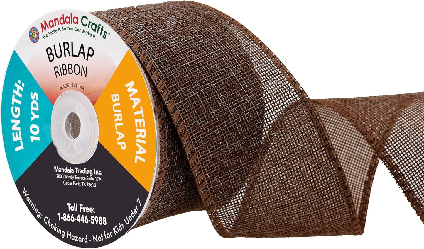 Mandala Crafts Brown Burlap Ribbon 2.5 Inches Wide Jute Ribbons for Crafts - 20 Yds Roll Rustic Burlap Wrap Trim Ribbons for Wreaths Bows Wedding Party Decoration