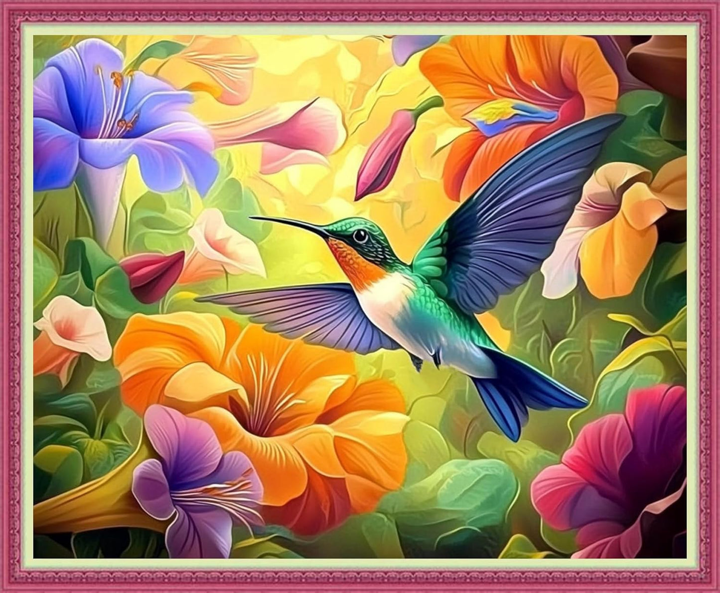 Disnesart Cross Stitch Stamped Full Embroidery Kits DIY 11CT Cotton Thread Printed DIY Needlepoint Kits Craft Needlework Set Cross-Stitch Stamped Sets-Colorful Flower Hummingbird 16x20 inch