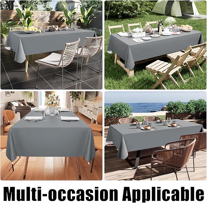 Smiry Square Table Cloth 60x60 Inch, Waterproof Wipeable Vinyl Tablecloths Protector, Oil Spill Proof Plastic Table Cover for Dining, Picnic, Camping, Outdoor, Grey