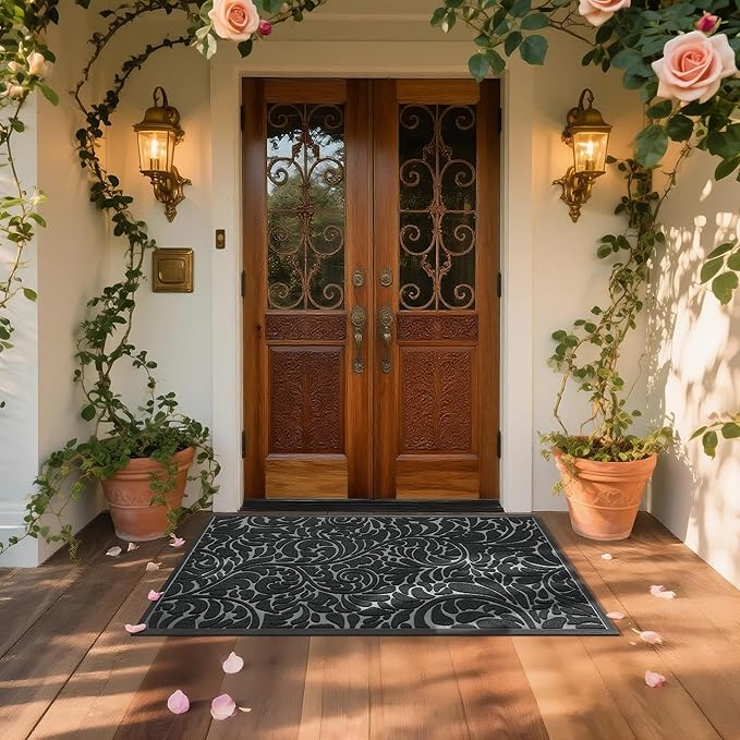 Yimobra Extra Large Door Mat 60x36, Waterproof Sturdy Outdoor Mats for Front Door, Heavy Duty Non-Slip Doormat for Garage Patio Entryway Indoor, Easy Clean, Black