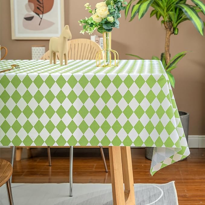 Rectangle Table Cloth,100% Waterproof Tablecloth Oil Proof Spill Proof Vinyl Table Cloth, Wipe Clean Plastic Table Cover for Dining, Camping, Indoor and Outdoor 54" x 102",Light Green