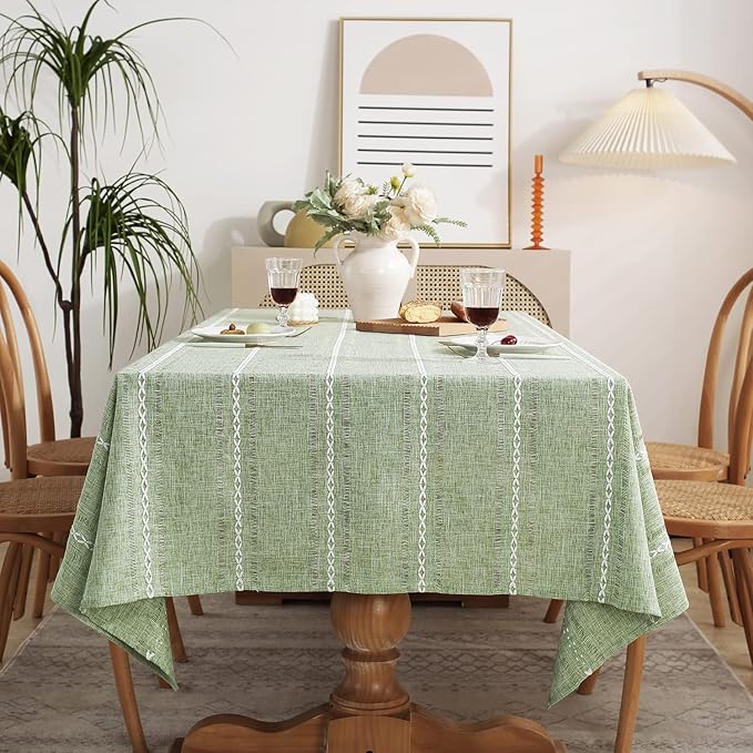Chassic 60 x 120 inches Farmhouse Style Linen tablecloths, Wrinkle Resistant Washable Dining Room Table Cloths for 8 Foot Rectangle Tables - Hemstitch Sage Green