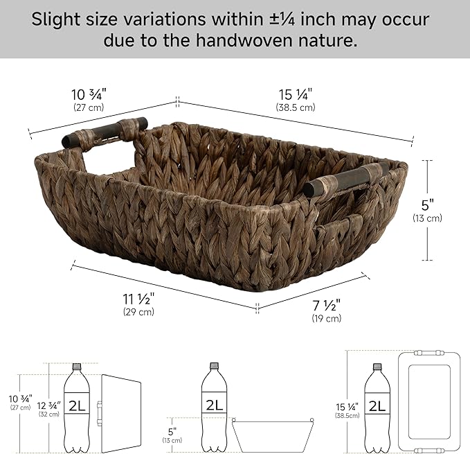 StorageWorks Wicker Baskets for Organizing, Woven Basket with Wooden Handles, Wicker Storage Baskets for Shelf, Brown, 2-Pack