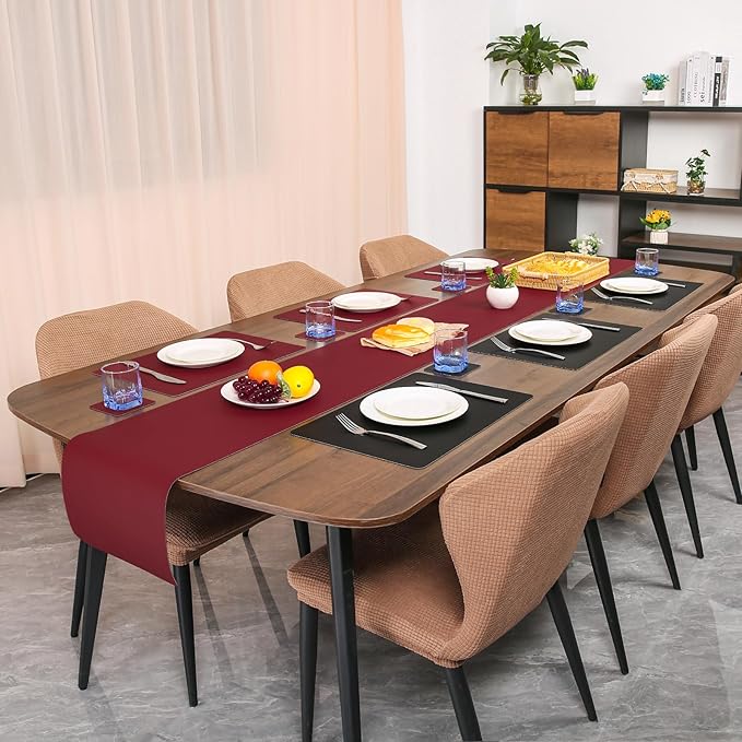 Myir JUN Table Runner Double Sided Vinyl Runner Table 55 Inch Long Runner for Table Washable Waterproof Non-Slip for Home Decorations Red Black,12 x 55 inch