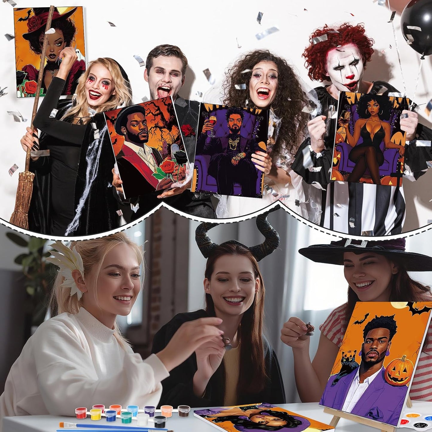 Zhanmai 12 Pack Pre Drawn Canvas for Painting Sip and Paint Kit 8" x 10" Paint Party Set Canvas Painting Pre Printed Canvases for Party Favor DIY Virtual Adult's Date Night(Witch Couple)