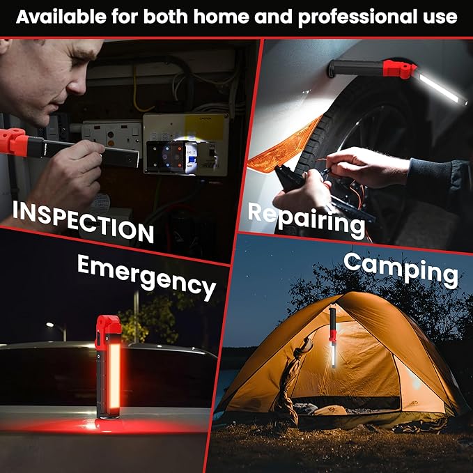 Rechargeable Work Light 2200mAh Magnetic LED Work Light Flashlight Mechanic Light Tool for Men Him, Foldable Lamp with Hook for Car Repair Emergency BBQ Grill