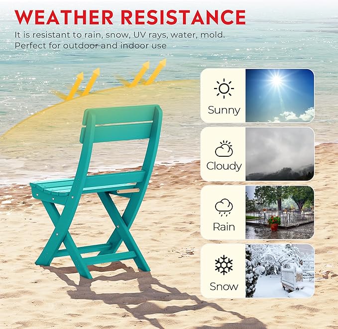 Costaelm Paradise 3-Piece Outdoor HDPE Folding Patio Bistro Table and Chairs, Turquoise