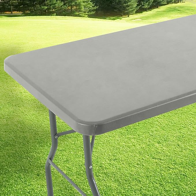 LURKA Rectangle PU Leather Table Cover/Tablecloth with Elastic Fitted Edge – Waterproof, Oil-Proof, Scratch-Resistant, Wipeable Protector for Dining, Kitchen, Outdoor Picnic, Party (Silver, 6FT)