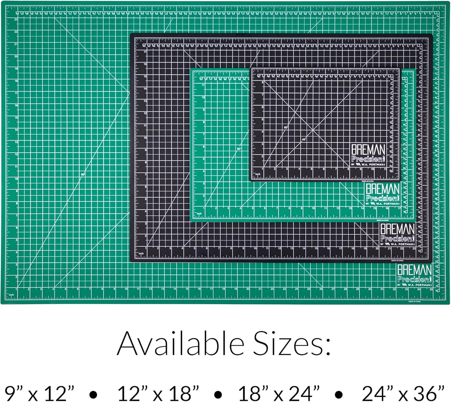 Breman Precision 24x36 Inch Self Healing Cutting Mat - 2-Sided 5-Ply PVC Green/Black Cutting Mats for Crafts, Sewing, Quilting and DIY Projects - Durable and Non-Slip Design with Precise Grid Lines