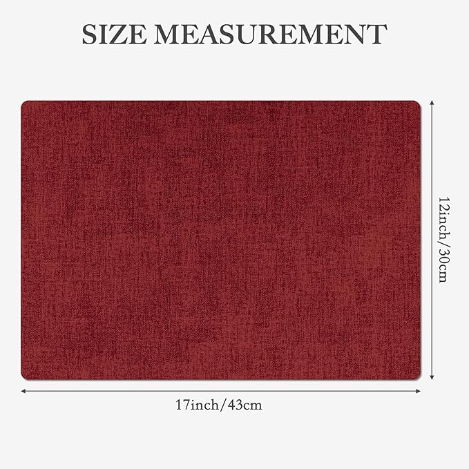 Faux Leather Heat Resistant Christmas Placemats Set of 6 – Waterproof Oilproof Wipeable Dining PU Vinyl Place Mat Easy Clean Table Mats for Kitchen/Dining/Party/Holiday, Red