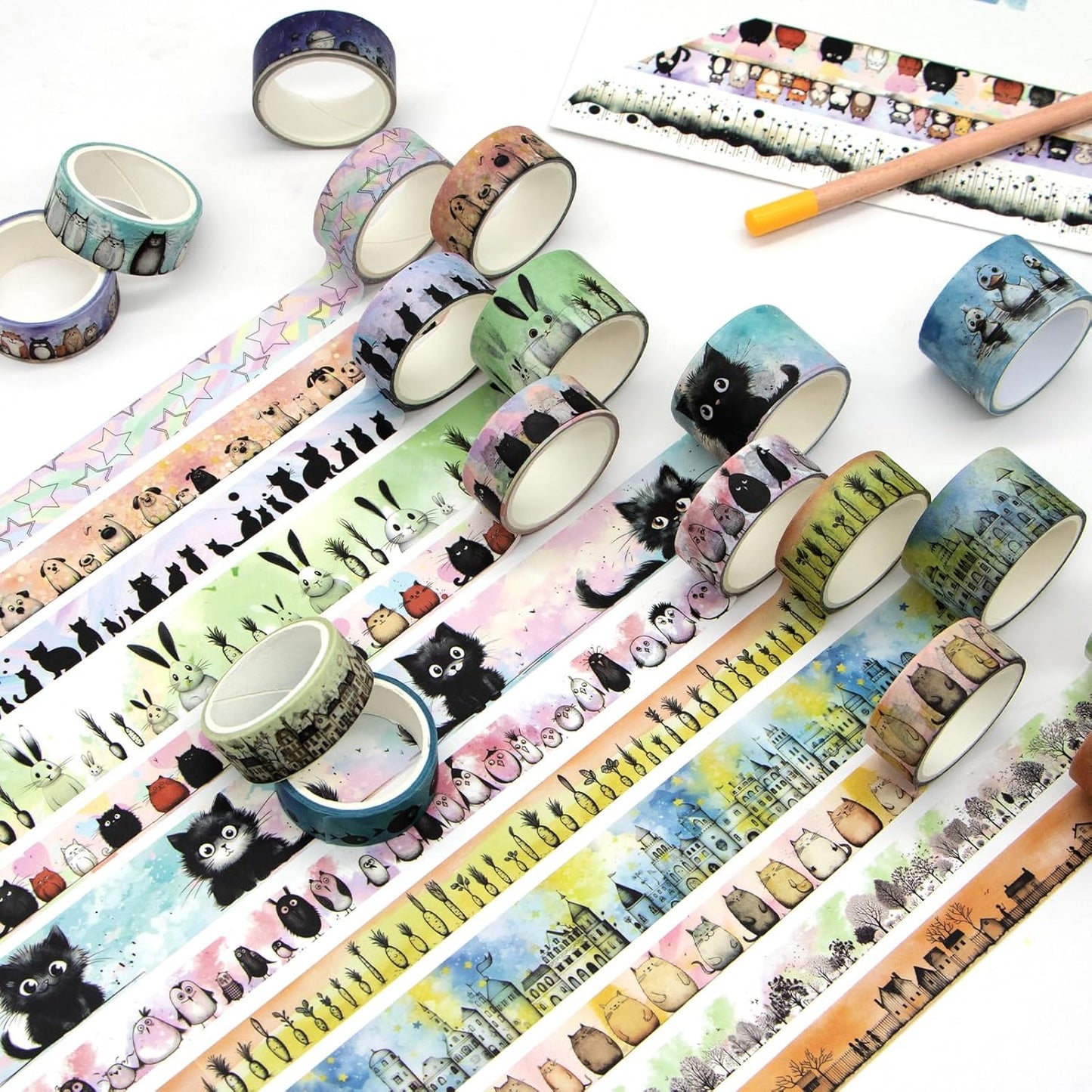 Cute Washi Tape Set - 24 Rolls Kawaii Animals Decorative Washi Tape for Scrapbooking Supplies, Bullet Journal Supplies, Junk Journal, Kids Art Craft Tape