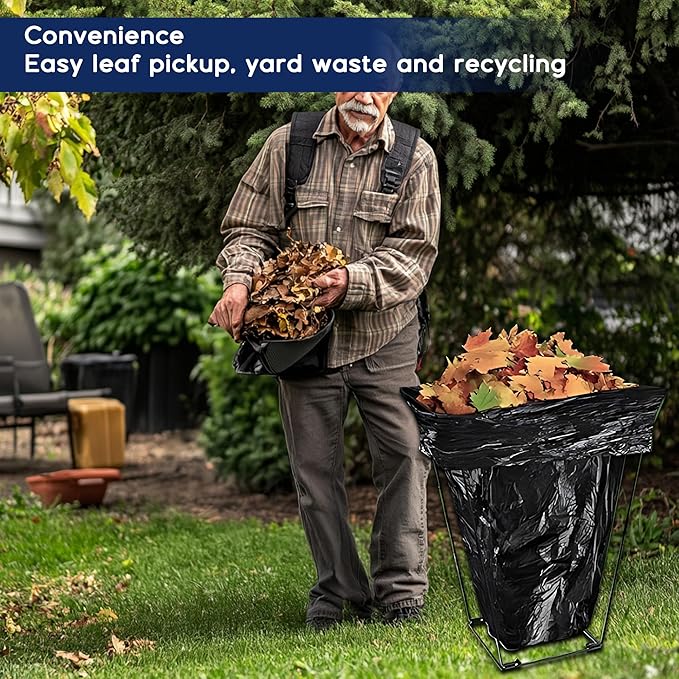 Outdoor Trash Bag Holder Stand,Metal Garbage Bag Holder for 30-45 Gallon Bags,Leaf Bag Support Stand Holder,Portable Multi-Use Garbage Bag Frame Holder for Leaves Camping Lawn Party Weeding Yard